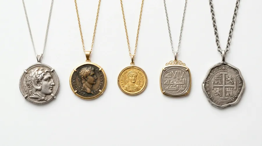 Monedas antiguas en joyeria: significado, historia y como llevarlas