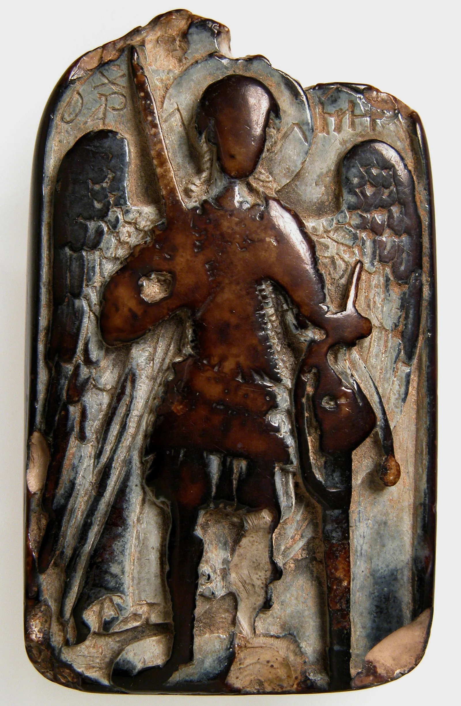 Colgante-icono bizantino de piedra tallada con el arcángel Miguel