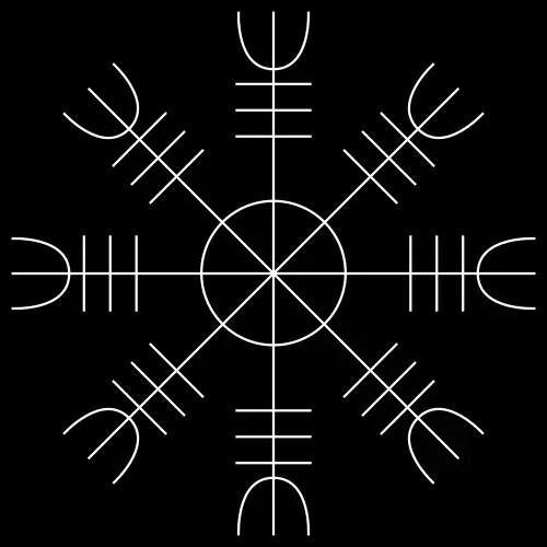 Aegishjalmur: reconstruccion geometrica limpia, ocho brazos sobre fondo negro