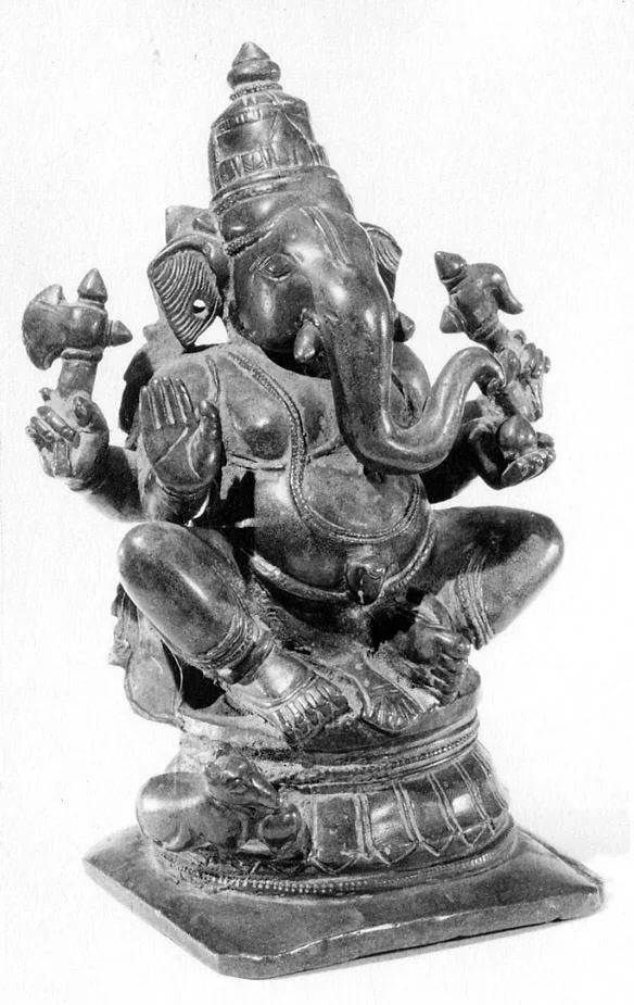 Ganesha de cuatro brazos con objetos en las manos, figura de bronce, sur de la India, siglos XVI-XVII