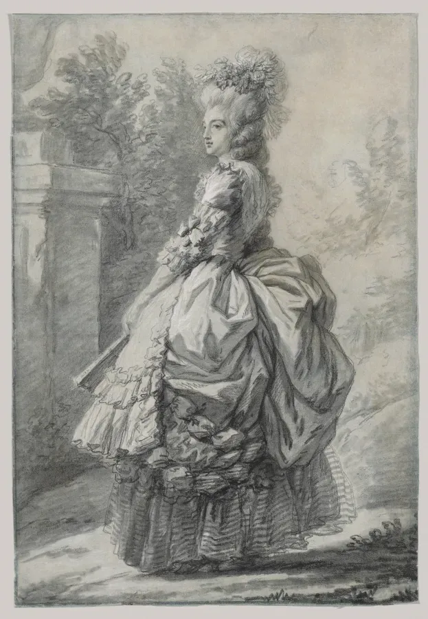 Рисунок Марии-Антуанетты в парке, художница Виже-Лебрен, 1780-е