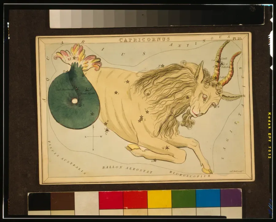 La constelacion de Capricornio en una carta astronomica de 1825 del juego Urania's Mirror