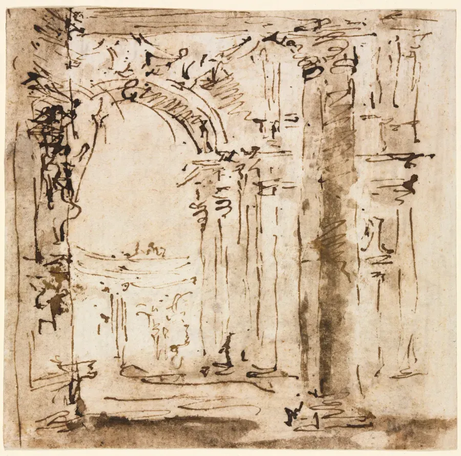 Dibujo de Francesco Guardi con el laberinto de la Villa Pisani, 1773, coleccion del Cleveland Museum of Art