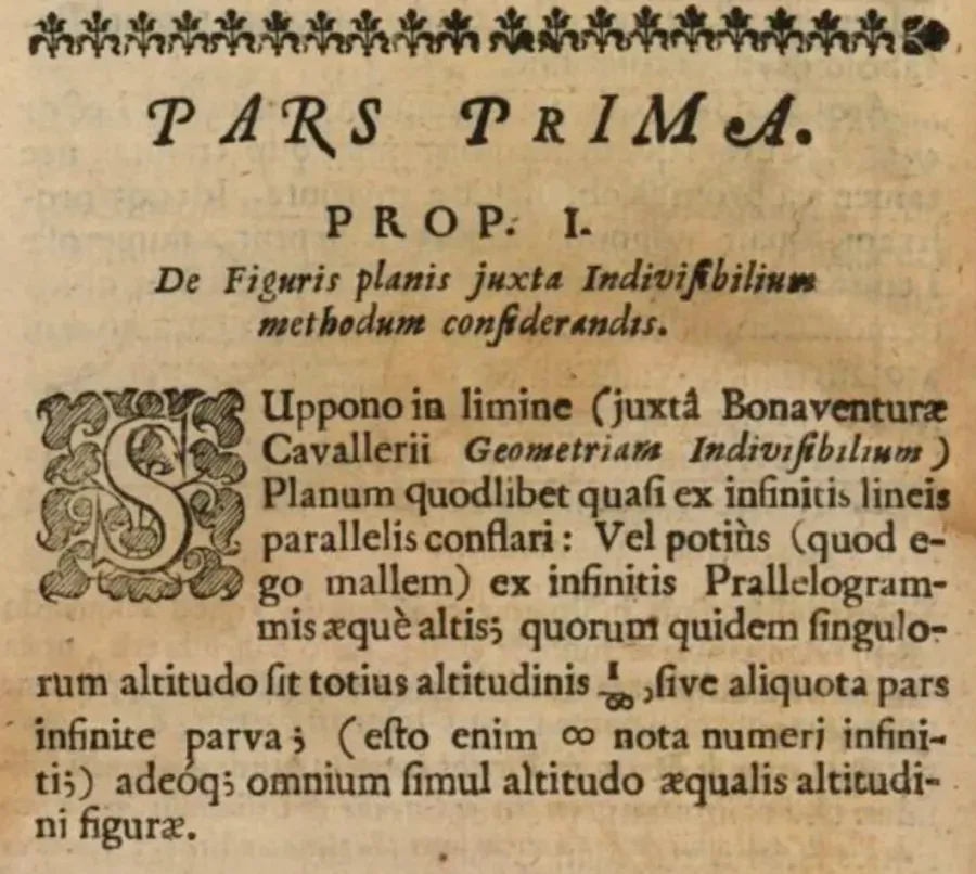 Pagina del tratado de John Wallis de 1655 con el primer uso conocido del simbolo del infinito