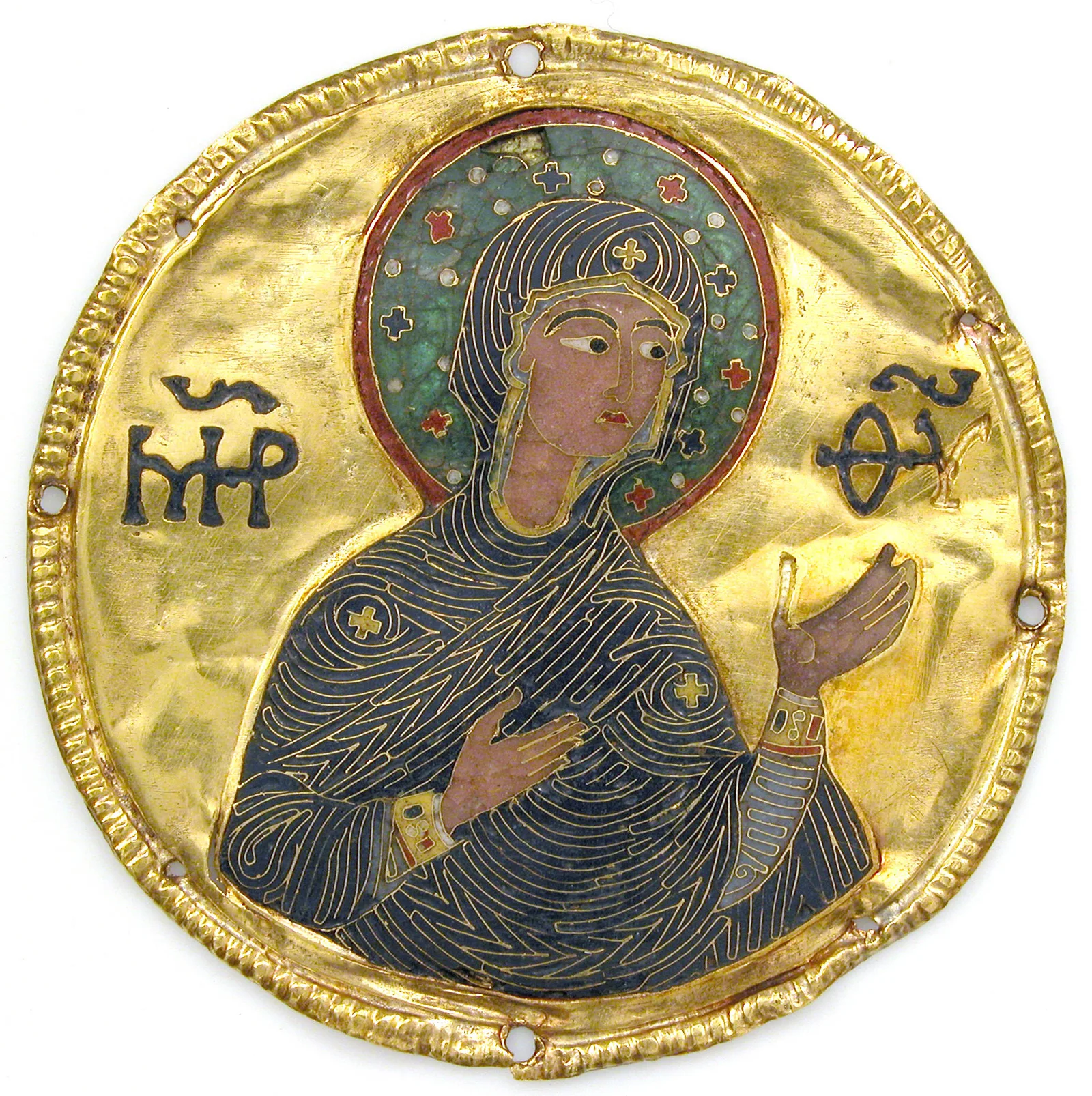 Medallón de esmalte con la imagen de la Virgen procedente del marco de un icono