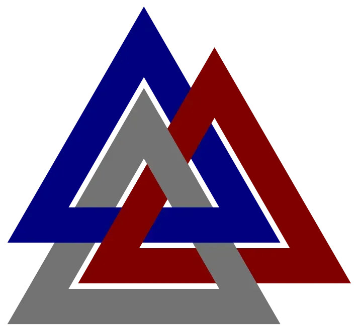 Valknut en forma borromea: tres triangulos separados unidos topologicamente