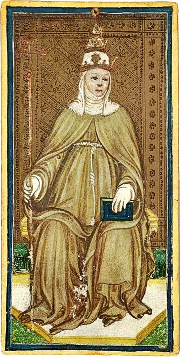 La Papisa del tarot Visconti-Sforza, siglo XV