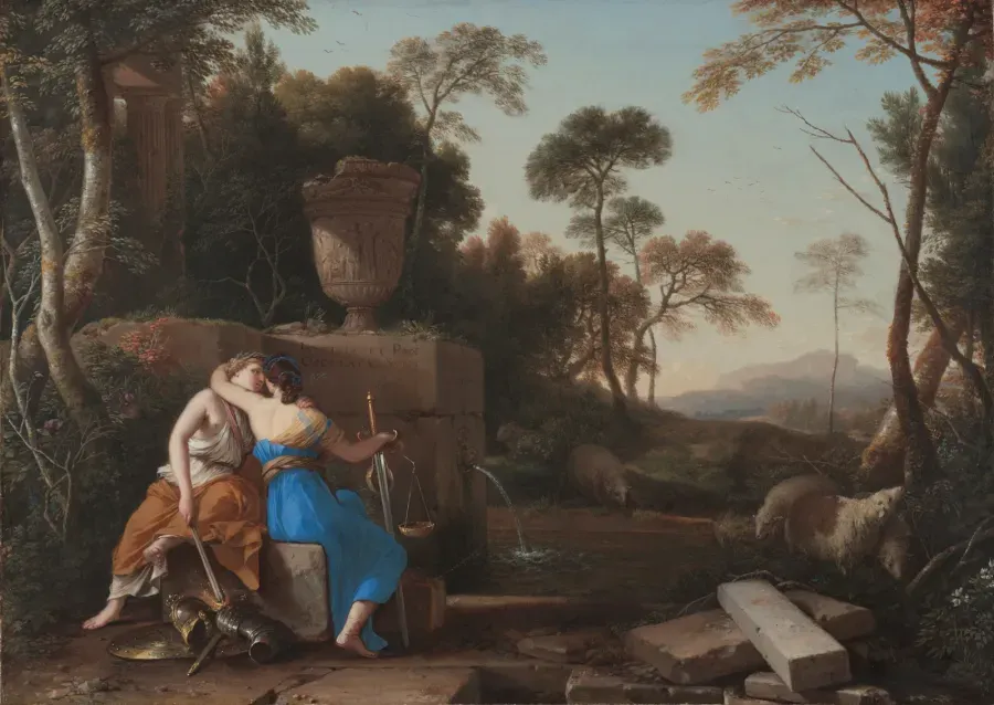 Pintura de Laurent de La Hyre: la Justicia con las balanzas abraza a la Paz