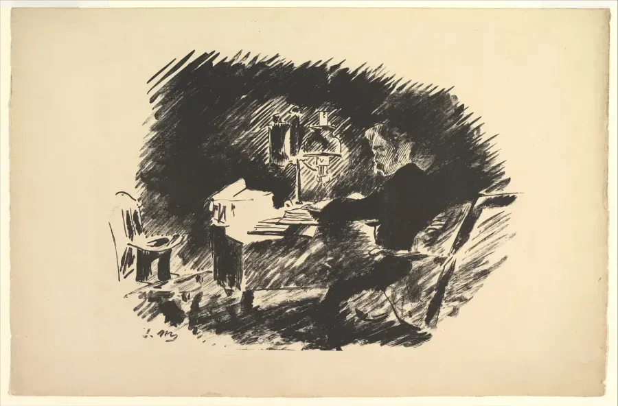 Edouard Manet, Once Upon a Midnight Dreary, ilustracion para El cuervo de Edgar Allan Poe, 1875
