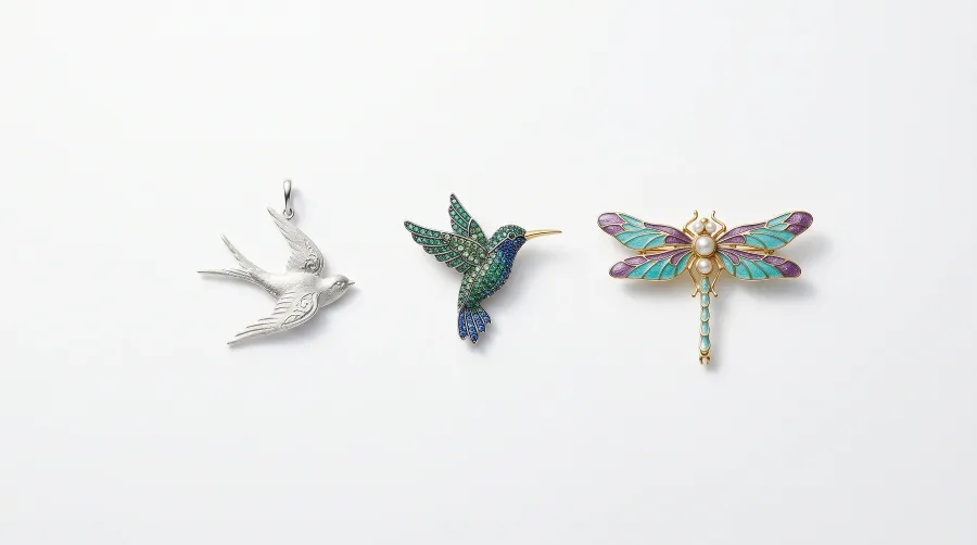 Golondrina, colibrí, libélula en joyería: tres símbolos con alas
