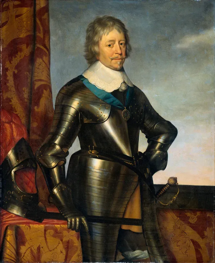 Federico Enrique, príncipe de Orange, con armadura y pendiente de perla, retrato holandés ca. 1650