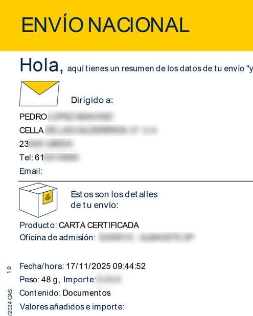 Pedido enviado por correo, España